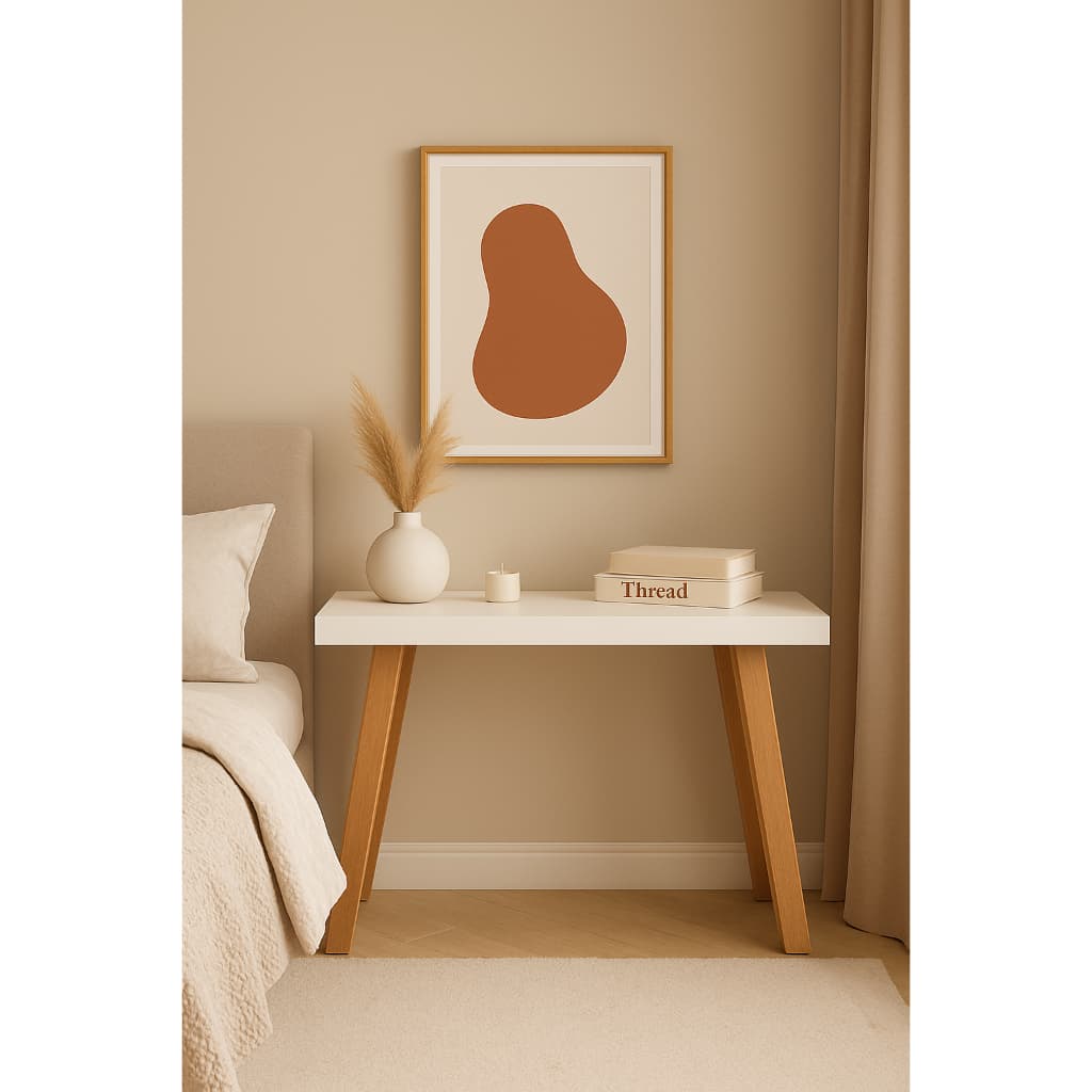 Mesinha Pé Palito De Centro E Lateral Apoio Para Sala Retangular Cabeceira Madeirado/Branco