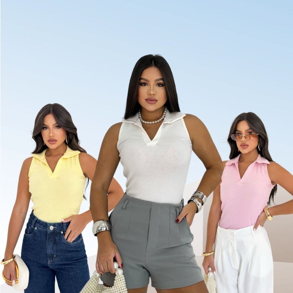 Blusa Camisa Regata Social Gola Polo Feminina Trabalho Formal