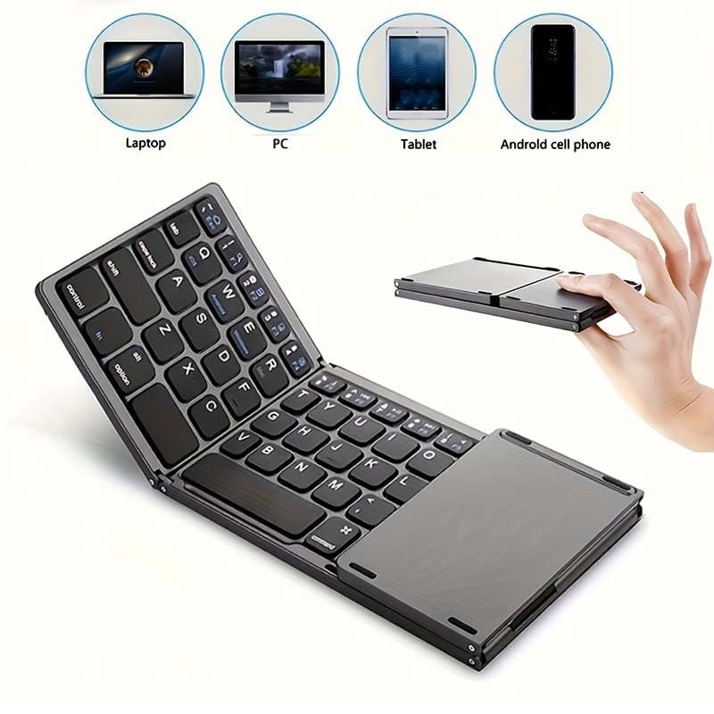Mini Teclado Dobrável Sem Fio Bluetooth 2 em 1 com Touchpad Universal para Vários Dispositivos H6