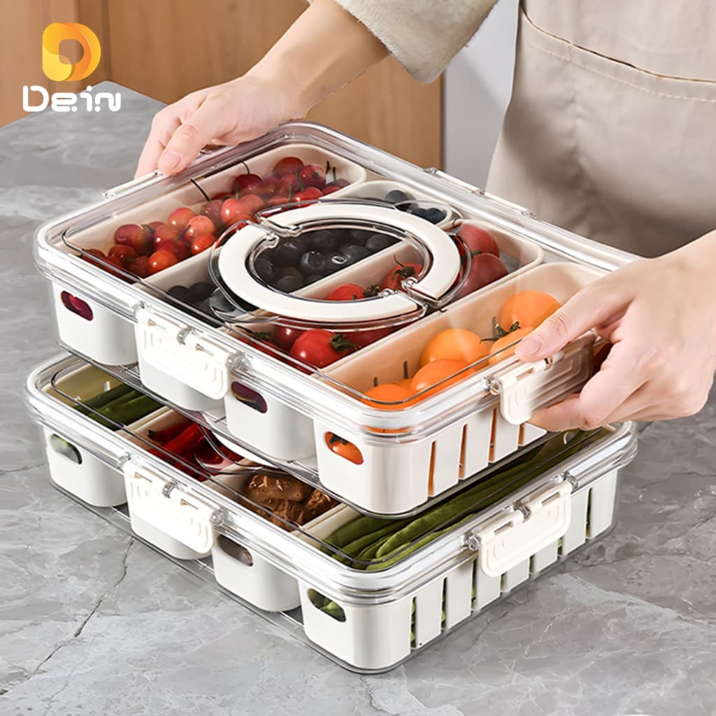 Caixa Organizadora de Alimentos Transparente Geladeira Empilhável Multiuso com Divisórias