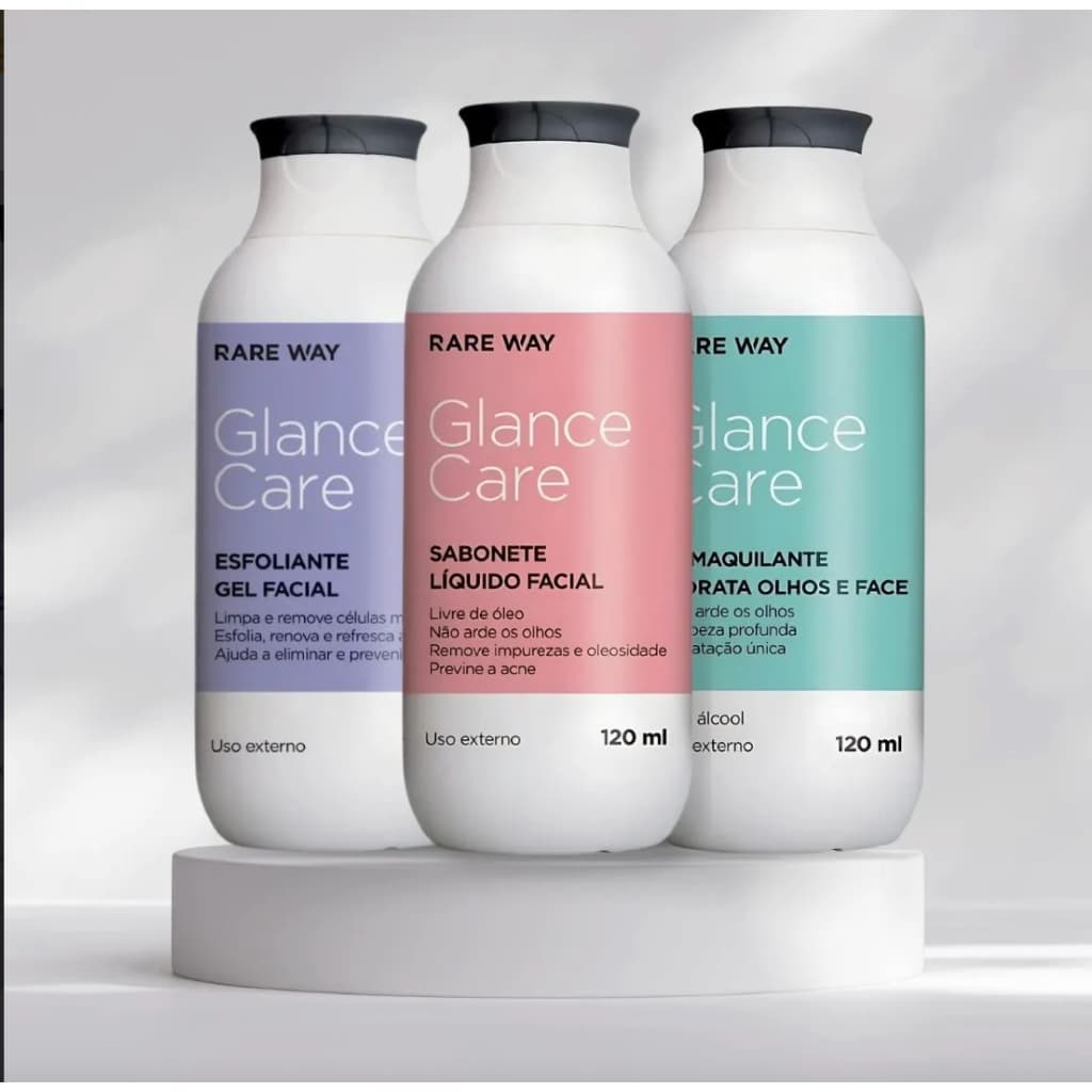 Kit Skin Care Glance Com Esfoliante Sabonete liquido Facial E Demaquilante Aplicação Dia e noite Completo