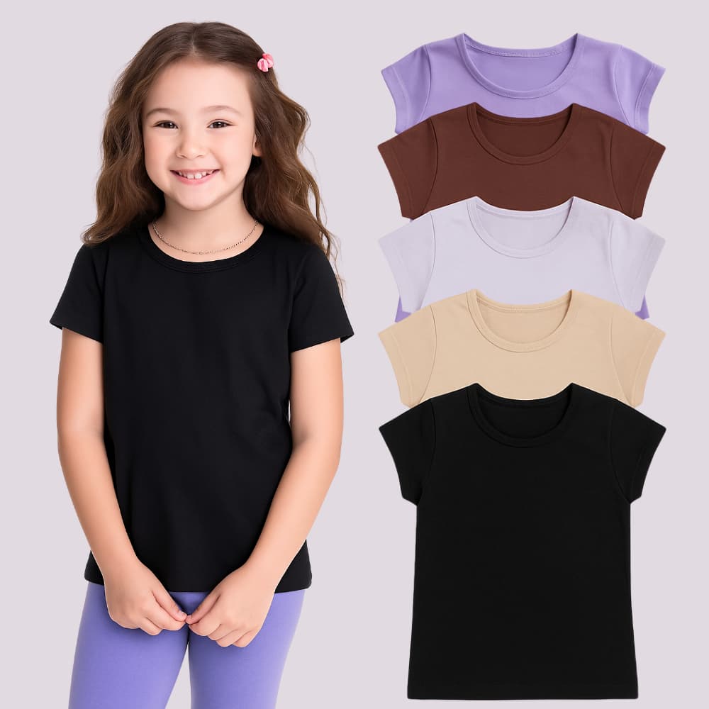 KIT CAMISETA FEMININA INFANTIL MENINA BASICA LISA MANGA CURTA 100% ALGODÃO OU VISCOLYCRA