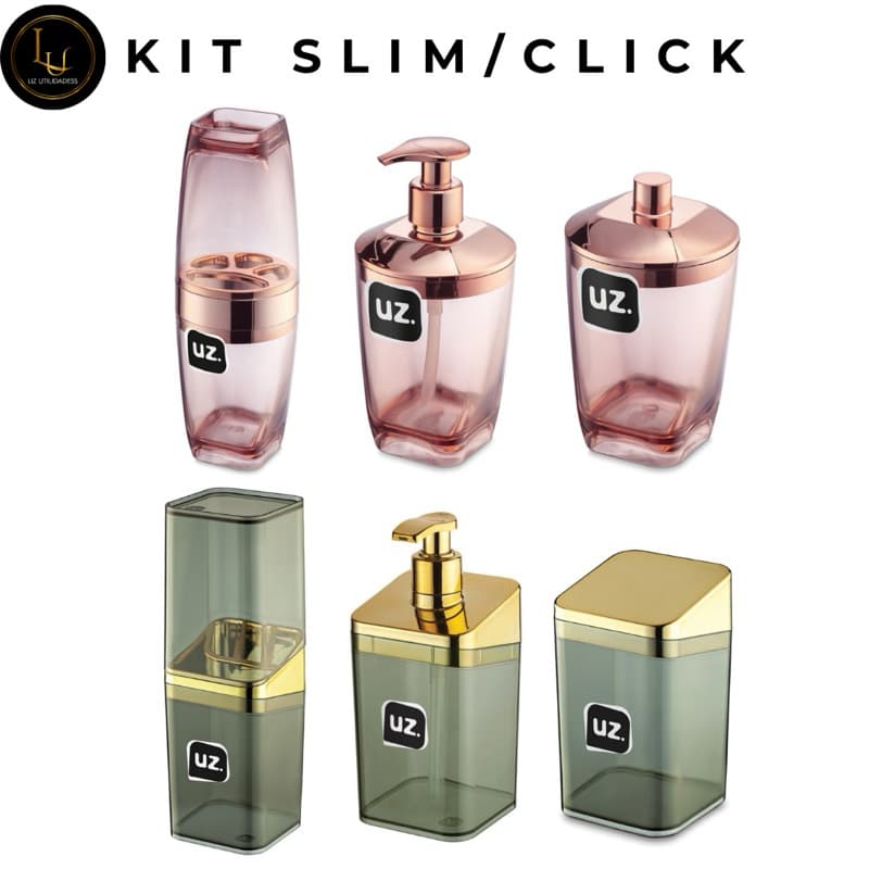 Kit Porta Escova + Porta Sabonete Liquido + Porta Algodão/Cotonetes UZ utilidades