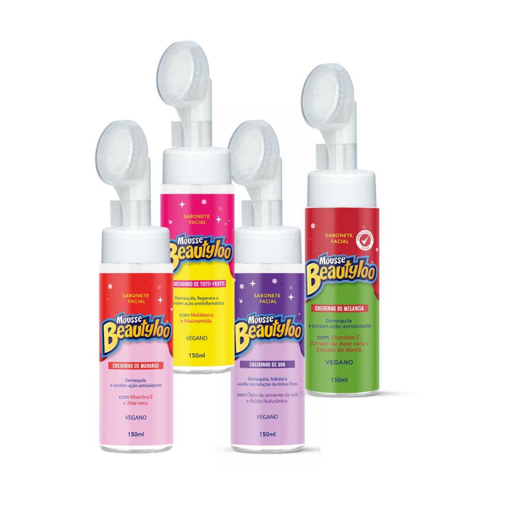Sabonete Facial Mousse Beautyloo Demaquila e Hidrata com cheirinho de fruta 150ml