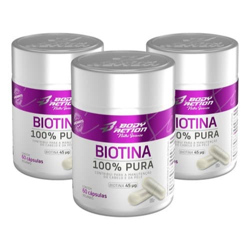 Kit 3x Biotina 100% Pura Total 180 Cápsulas Bodyaction