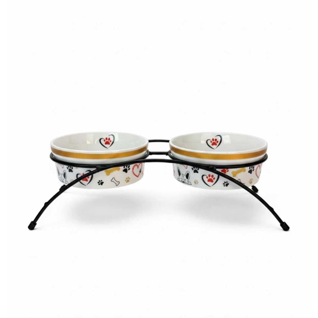 Comedouro Anti Formiga Porcelana Duplo Elevado Ergonomico 300ml Para Caes e Gatos