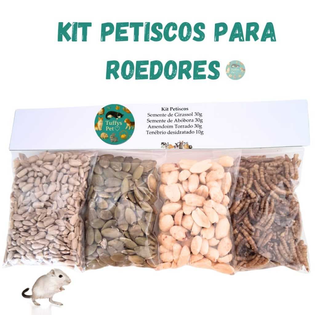 Kit 4 petiscos no saquinho zip para roedores e aves, Hamster, gerbil, twister.