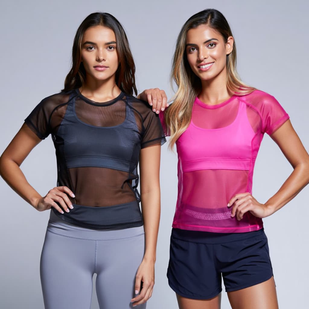 Kit 2 Blusa Tule Feminina Transparente Moderna Balada Festa Sexy Treino Academia Tendência