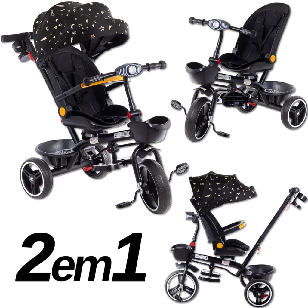 Triciclo Infantil com Empurrador 2 em 1 Luxo Carrinho de Passeio Criança com Capota 50kg Haste Guia