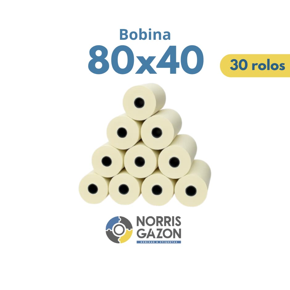 Bobina Térmica 80x40 - Caixa Com 30 Rolos - Amarela