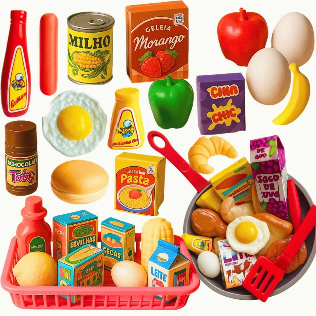 Kit Cozinha Brincar Frigideira C/ Comidinhas Infantil 31pcs Meninas Panelinhas Feirinha Presente