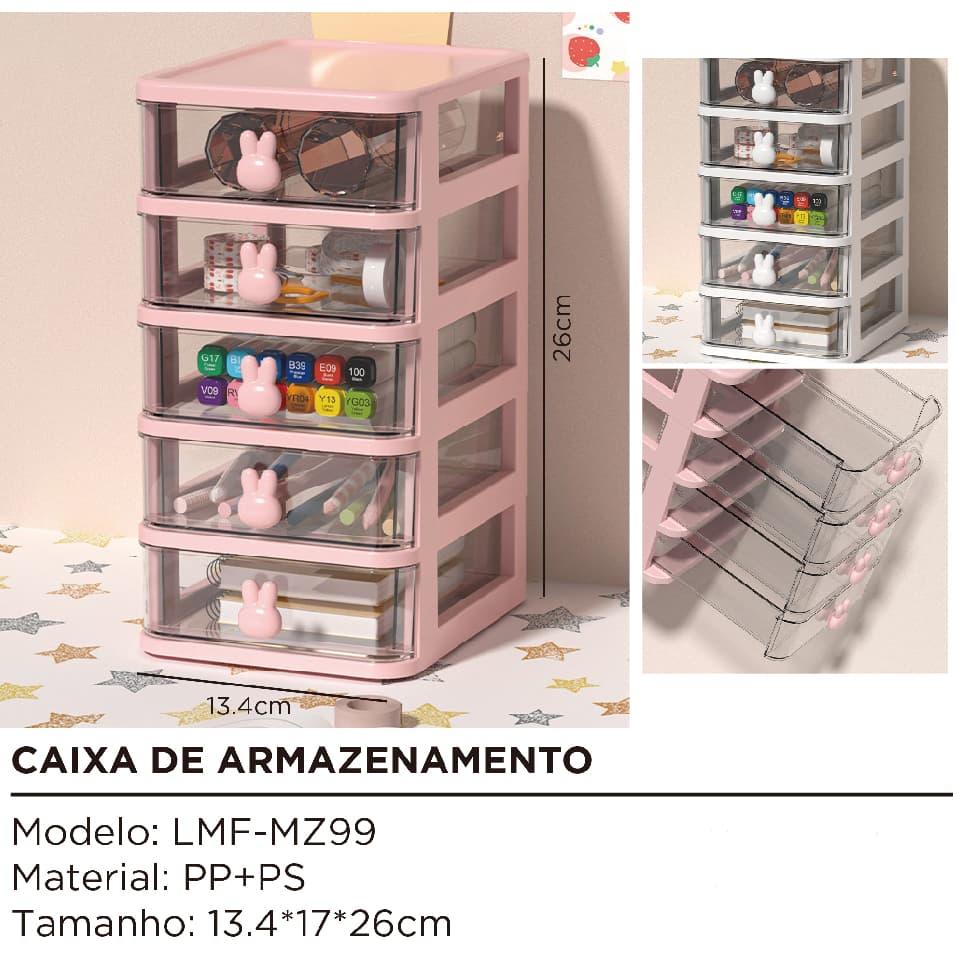 Organizador de Mesa com 4 ou 5 Gavetas Porta Treco Caneta Maquiagem Escritório Multiuso