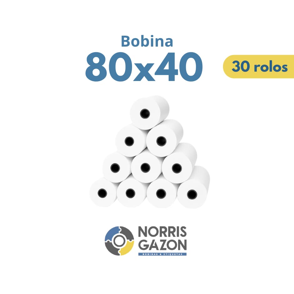Bobina Termica 80x40 Branca caixa com 30 rolos.