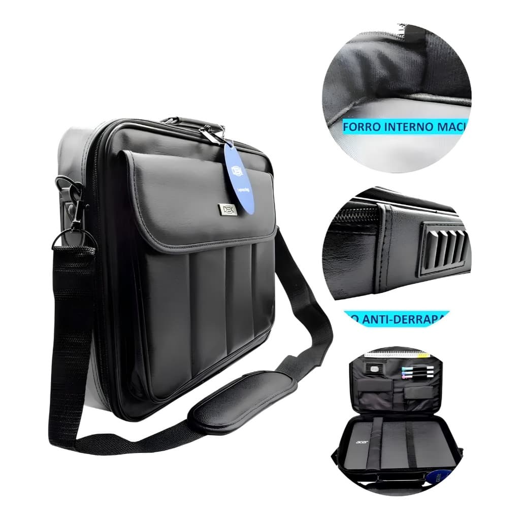 Bolsa Pasta para Notebook Couro Masculina até 15,6" Maleta Executiva Dex 03U Preta