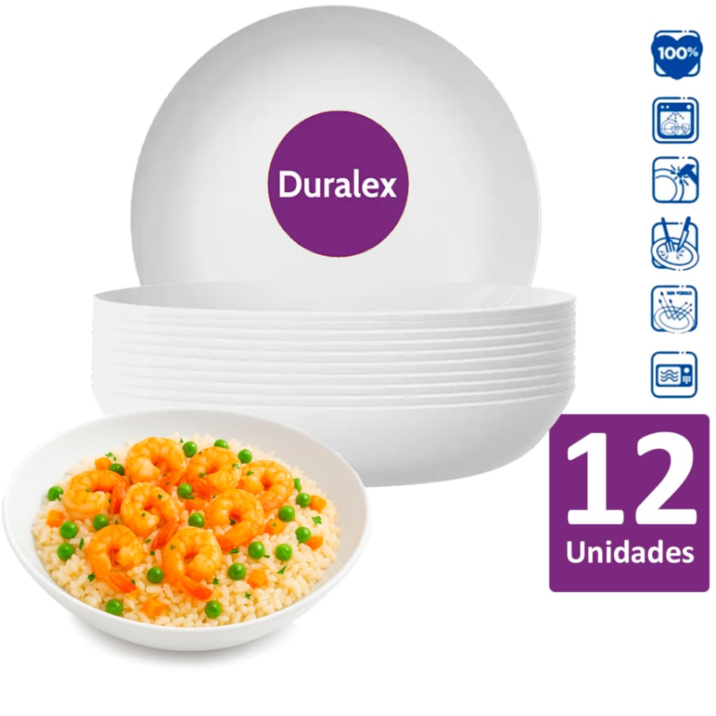 Kit 12 Pratos Blanc Duralex Fundo Opaline 22cm Branco Elegante Design Refinado Vai na lava louças