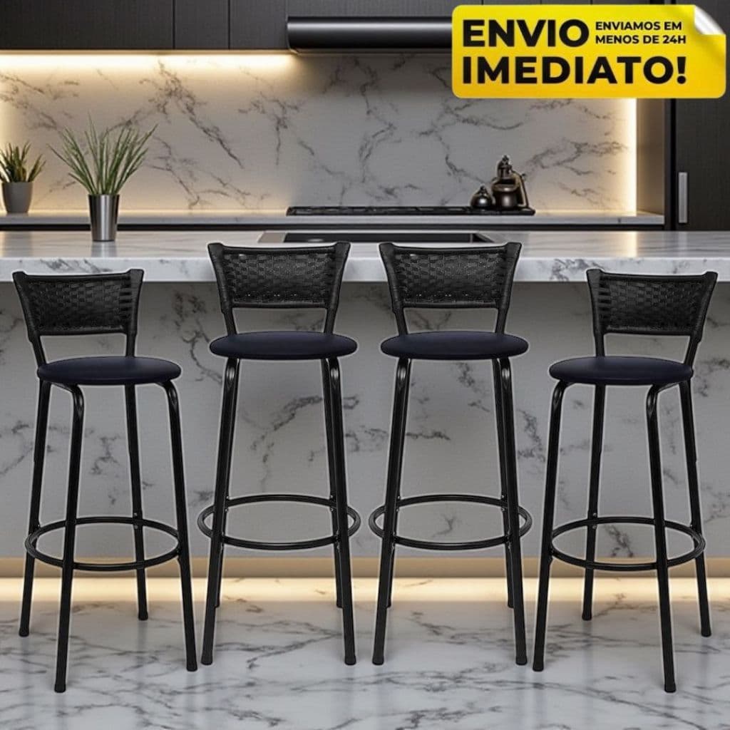 Banquetas Altas Para Balcão Cozinha 4 Unid Junco Natural Trançado Banco Bar Altura de Balcão