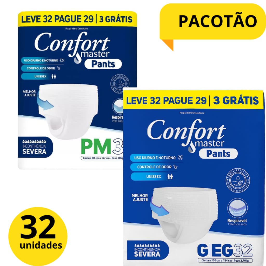 Fralda Descartavel Geriatrica Adulto Confort Master Pants  PM -G/EG 32 UNIDADES Incontinência Severa