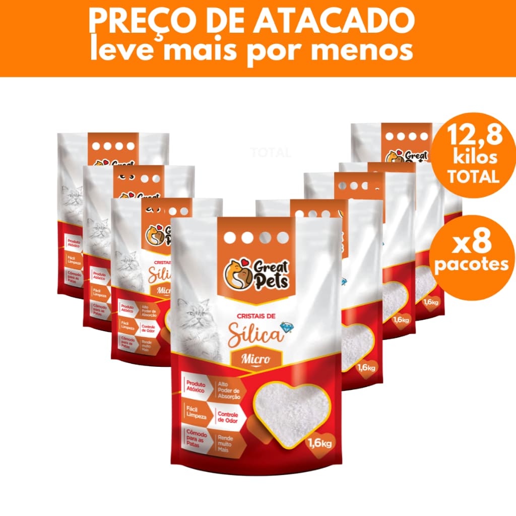 Kit Atacado Areia Higiênica Sílica Great Pets 1,6kg de Gatos
