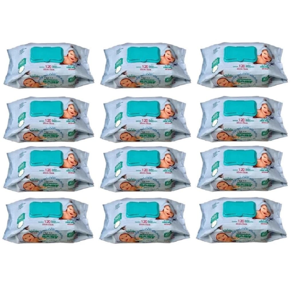 Kit 12 pcts de Lenços Umedecidos Marigold Baby Premium 120un cada - Total 1440un AZUL