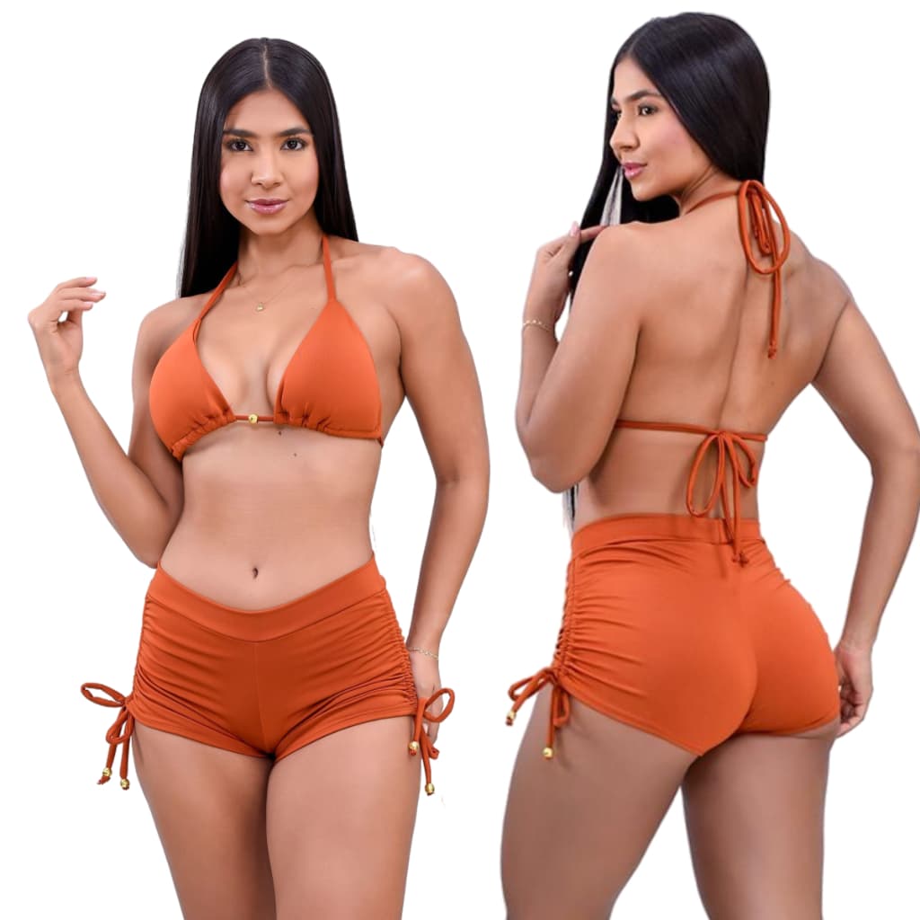 Conjunto Moda Praia Biquíni Cortininha e Shortinho Sukini Confortável Suplex
