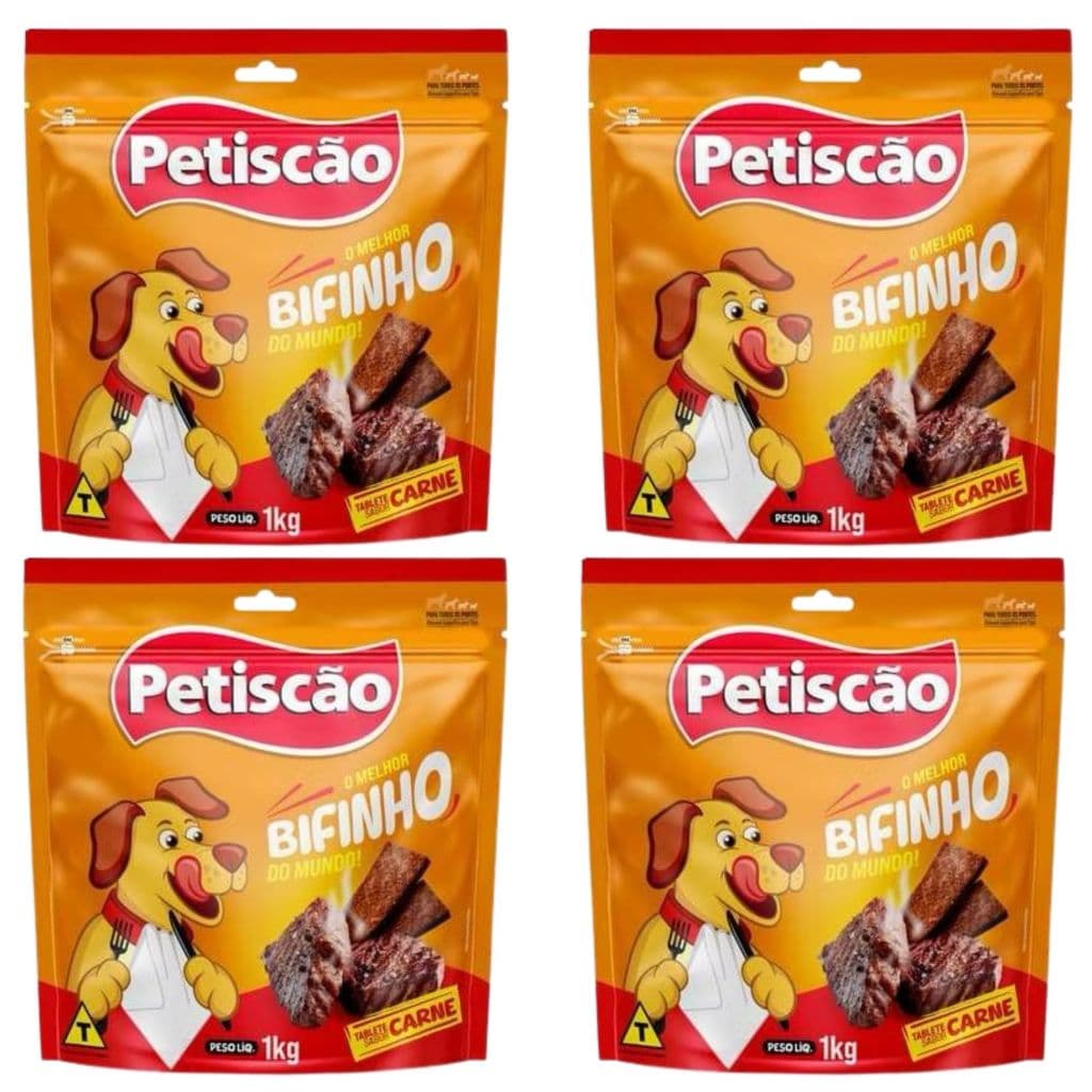 Kit 4 Bifinhos Tablets Mastigáveis de Carne Para Cães Embalagem de 1kg - Petiscão