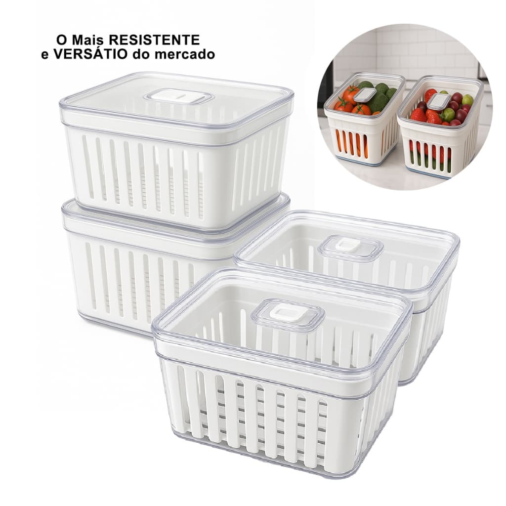 Kit 4 Organizadores de Geladeira 3.8 Litros Cesto Multiuso Com Tampa Alimentos Vegetais e Verduras