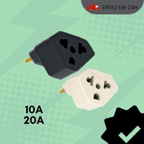 Adaptador de Tomada Kit C/1, 3, 5 e 10 Benjamin 20A Pino Maciço Bob Resistente