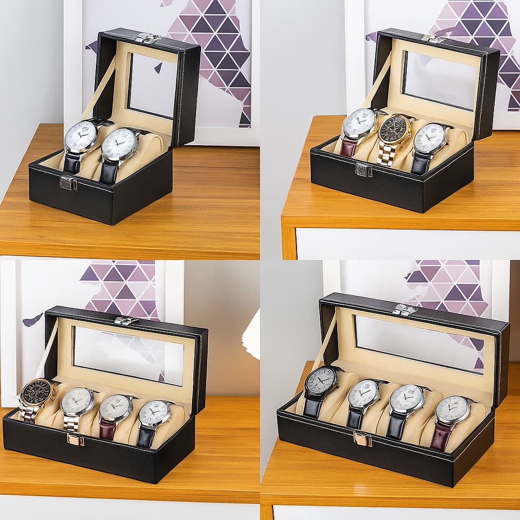 Porta Relógio Estojo Organizador;Divisórias Almofadadas e Fechadura de Pressão