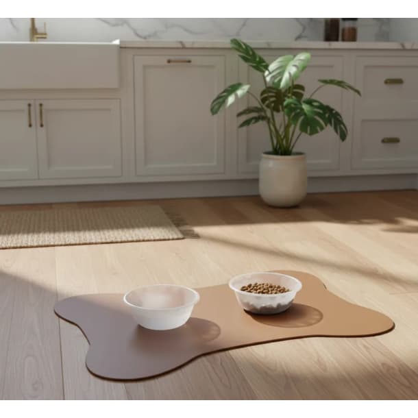 Tapete Comedouro Pet Cachorro Couro Antiderrapante Impermeavel Design Osso