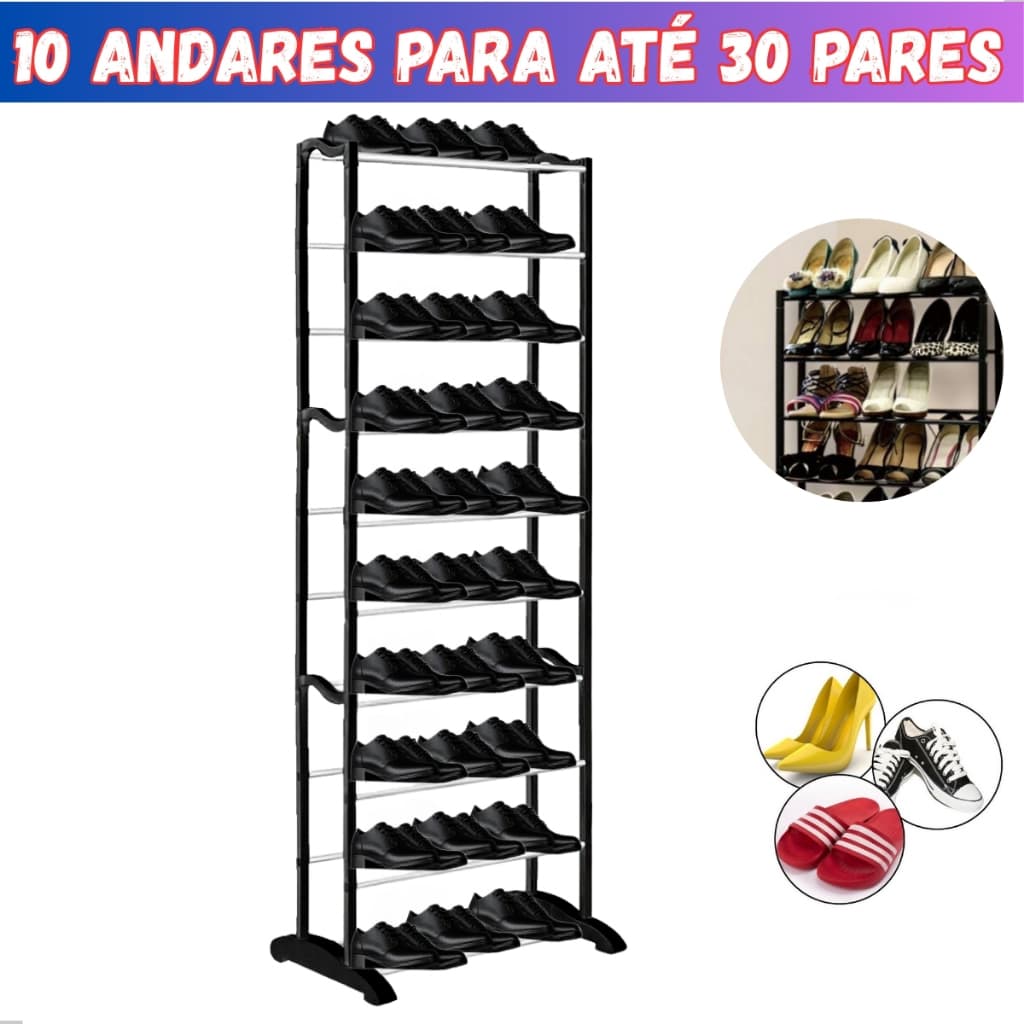Sapateira Vertical Organizadora Para até 30 Pares com 10 Prateleiras Para Todo Tipo de Calçado