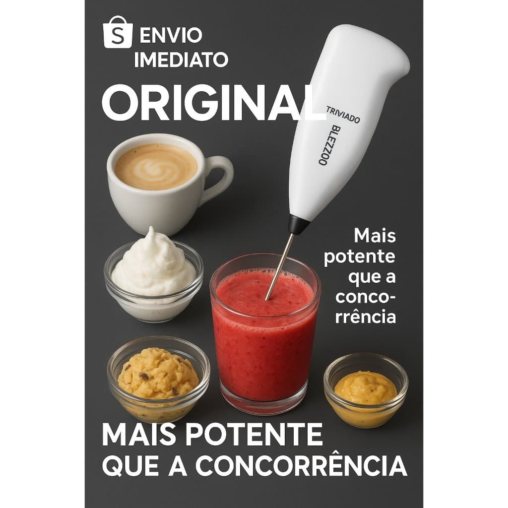 Mini Mixer Elétrico Inox Premium p/ Café, Chá, Achocolatado, Capuccino e Bebidas - Pilha AA