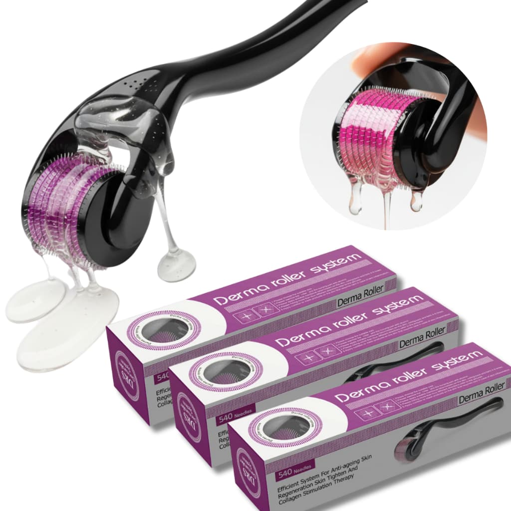 Kit c/ 3 DermaRoller MicroAgulhamento Rolo Agulha System 540 Original Anvisa Preencher Falha Cabelo e Barba Cicatrizes