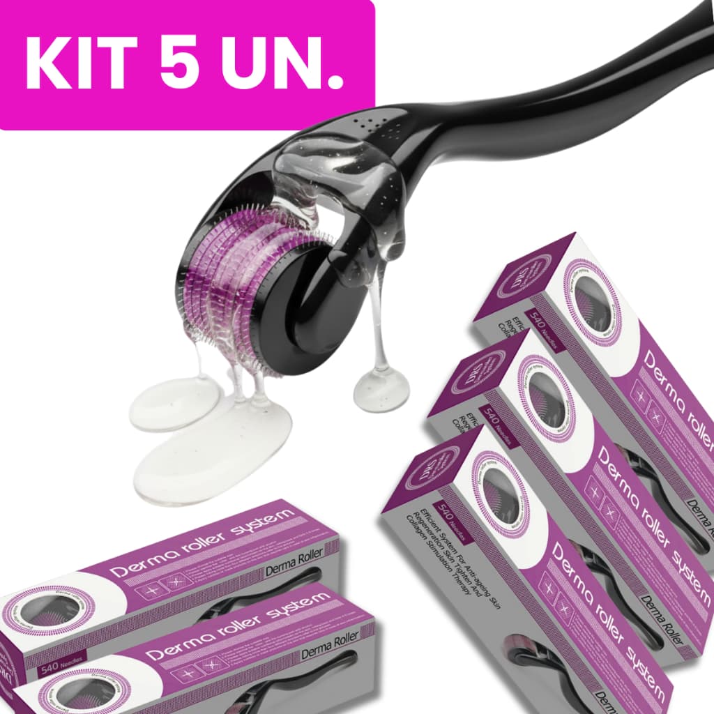 Kit c/ 5 DermaRoller MicroAgulhamento Rolo Agulha System 540 Original Anvisa Preencher Falha Cabelo e Barba Cicatrizes