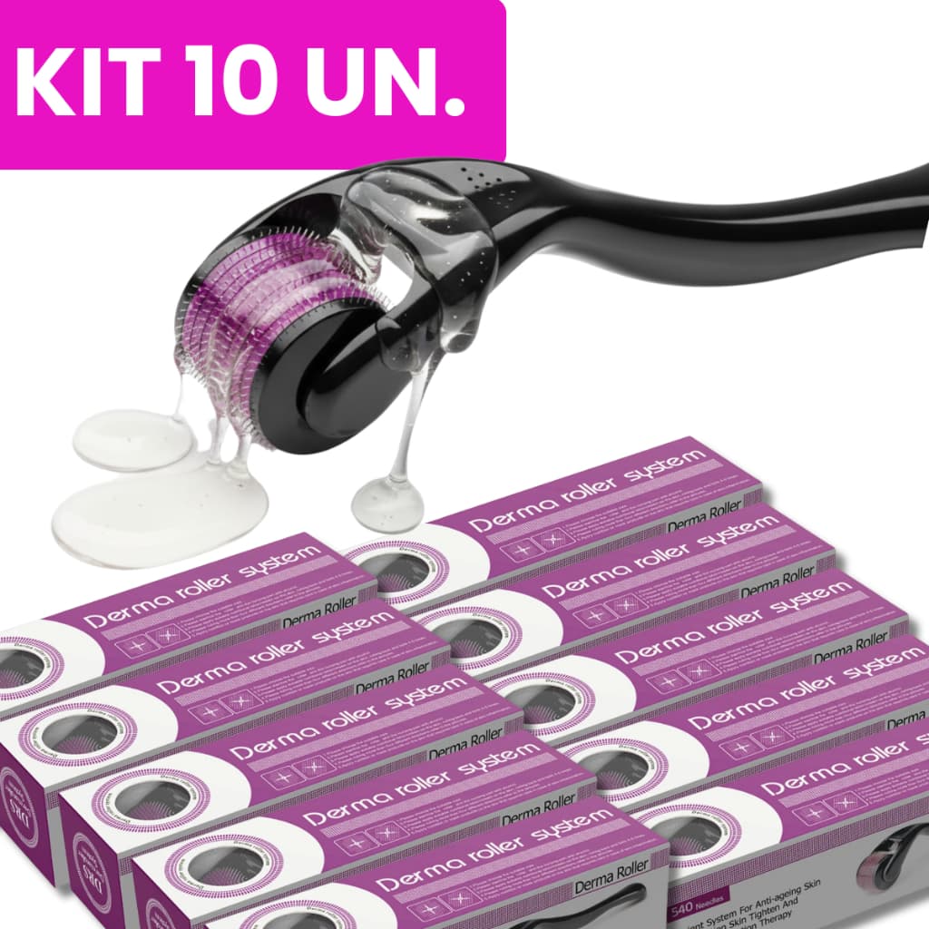 Kit c/ 10 DermaRoller MicroAgulhamento Rolo Agulha System 540 Original Anvisa Preencher Falha Cabelo e Barba Cicatrizes