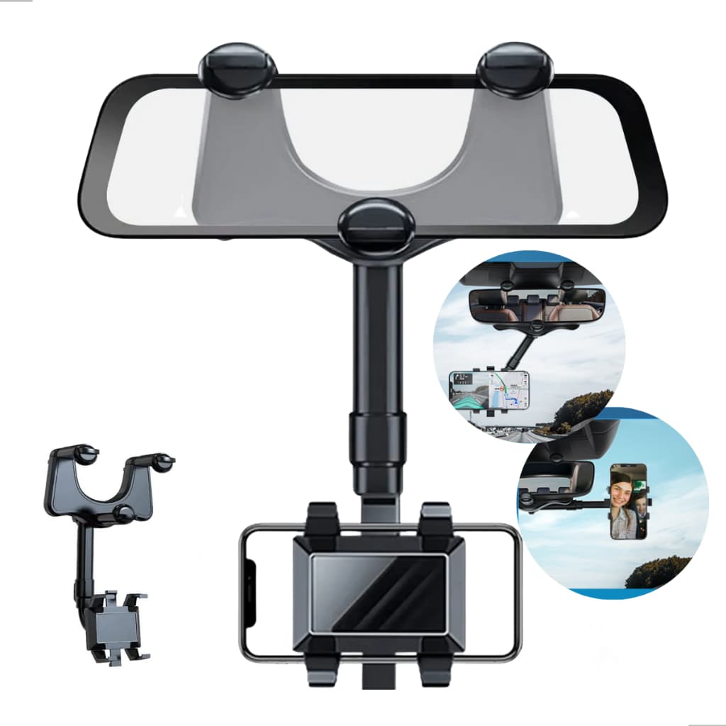 Suporte Celular Retrovisor Carro Universal 360° Ajustável GPS Veicular Fixação no Espelho Retrovisor