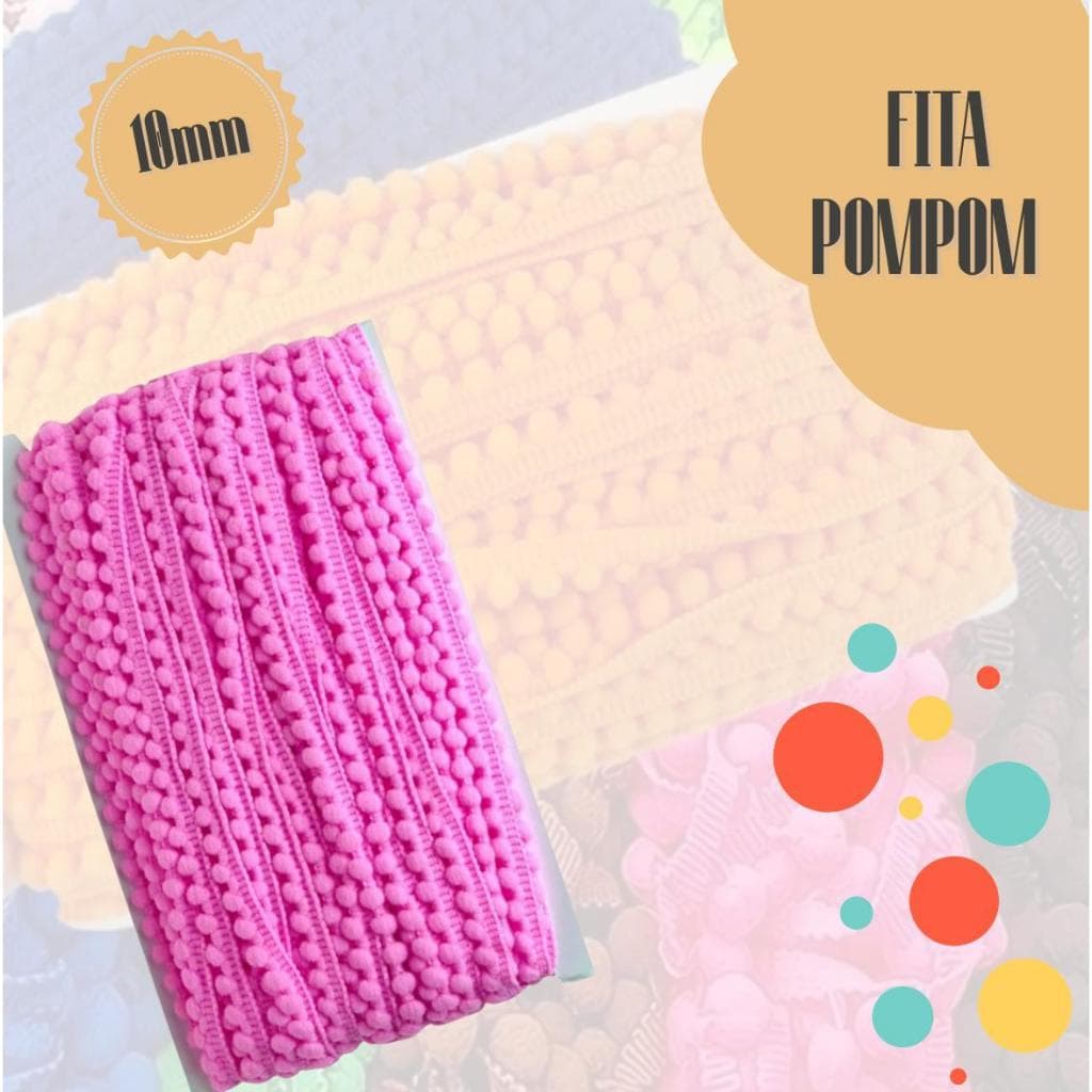 Fita Mini Pompom 10 mm Diversas Cores Passamanaria Aviamento Artesanato Costura - 5, 10, 15 ou 25 Metros