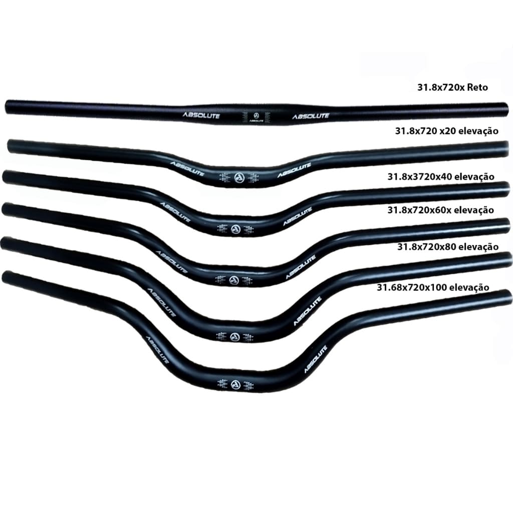 Guidão de bike Absolute 31.8 X 720 Preto elevação H100mm 80mm 60mm 40mm 20mm  aluminio