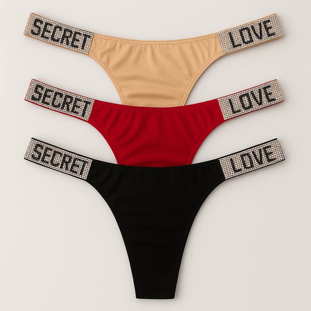 Kit Calcinha Feminina Fio Dental Sexy Strass Secret Love Brilho Kit Luxo Sortido Premium Lingerie