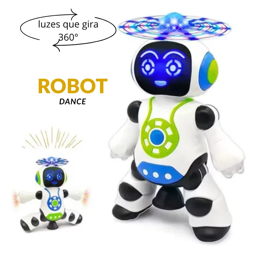 Brinquedo Robô Dança Dançarino Gira 360 Graus Robot Som e Luz Led Música Brinquedo infantil