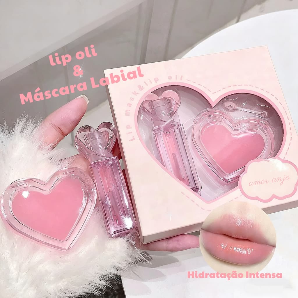 Kit Lip Oil + Máscara Labial Amor Anjo– Hidratação Profunda, Nutrição e Brilho Natural