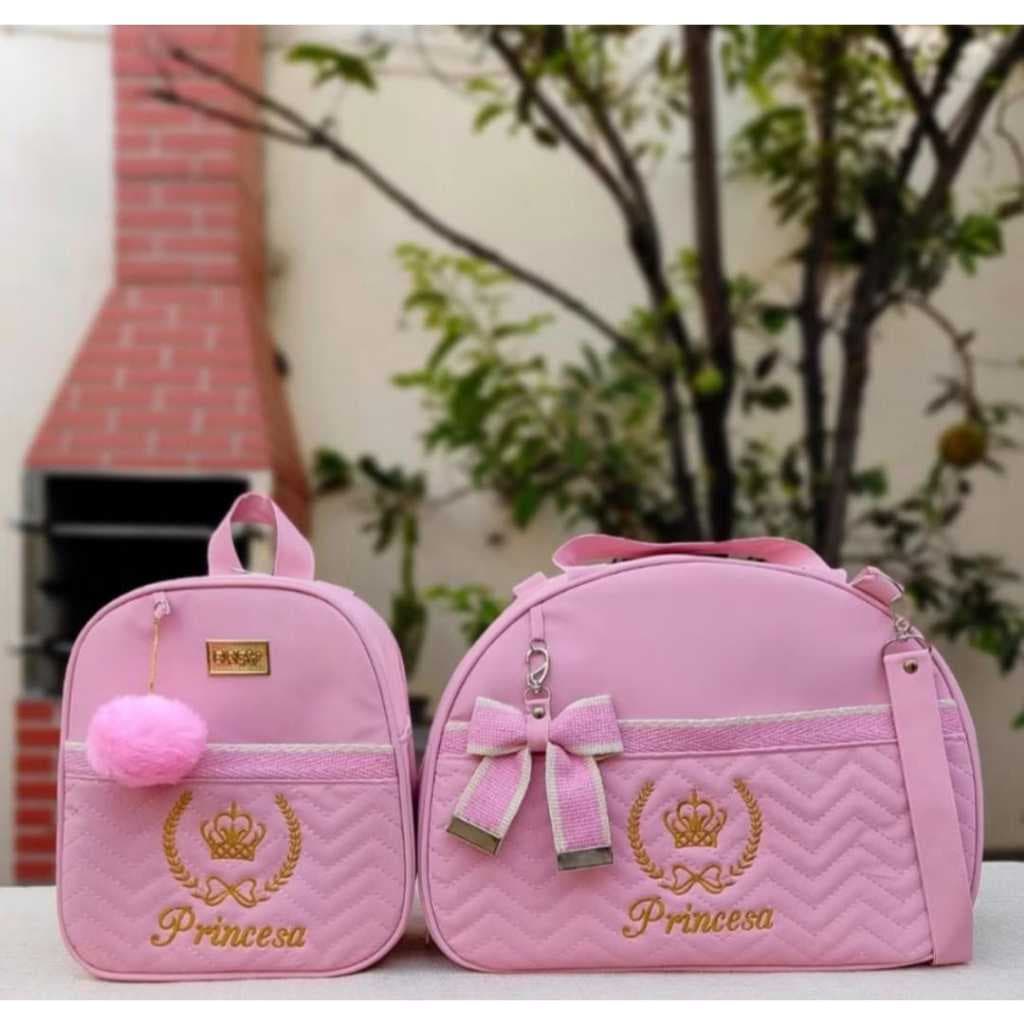 kit de Bolsas Maternidade com Fita e Coroa Bordada (2 Peças)