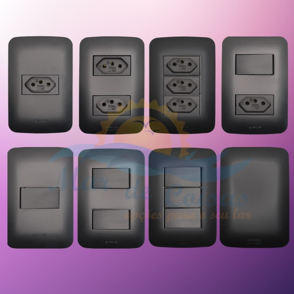 Tomadas 10a 20a Interruptores Teclas Placas 4x2 e 4x4 Linha Design Black