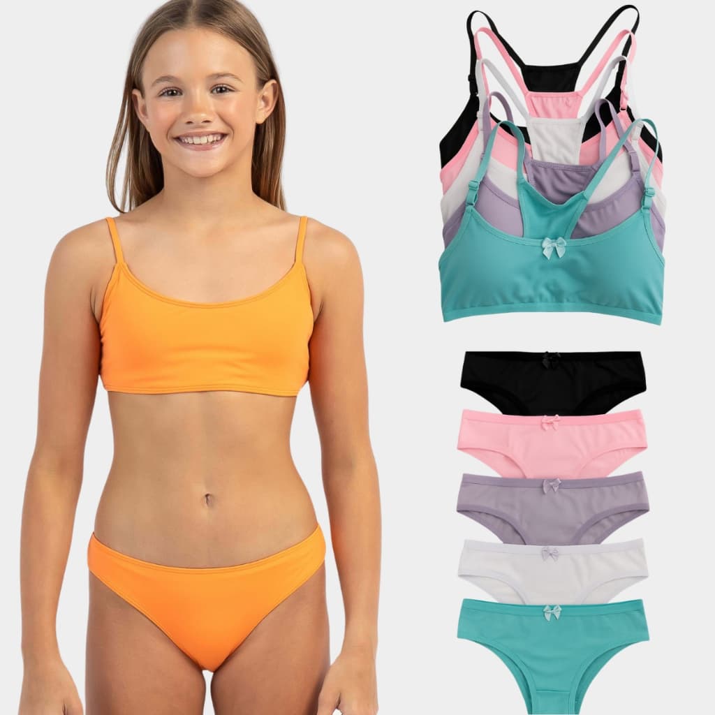 Kit Conjunto Infantil Menina Moça Calcinha e Sutiã Bojo Removível Espuminha Juvenil Confortável