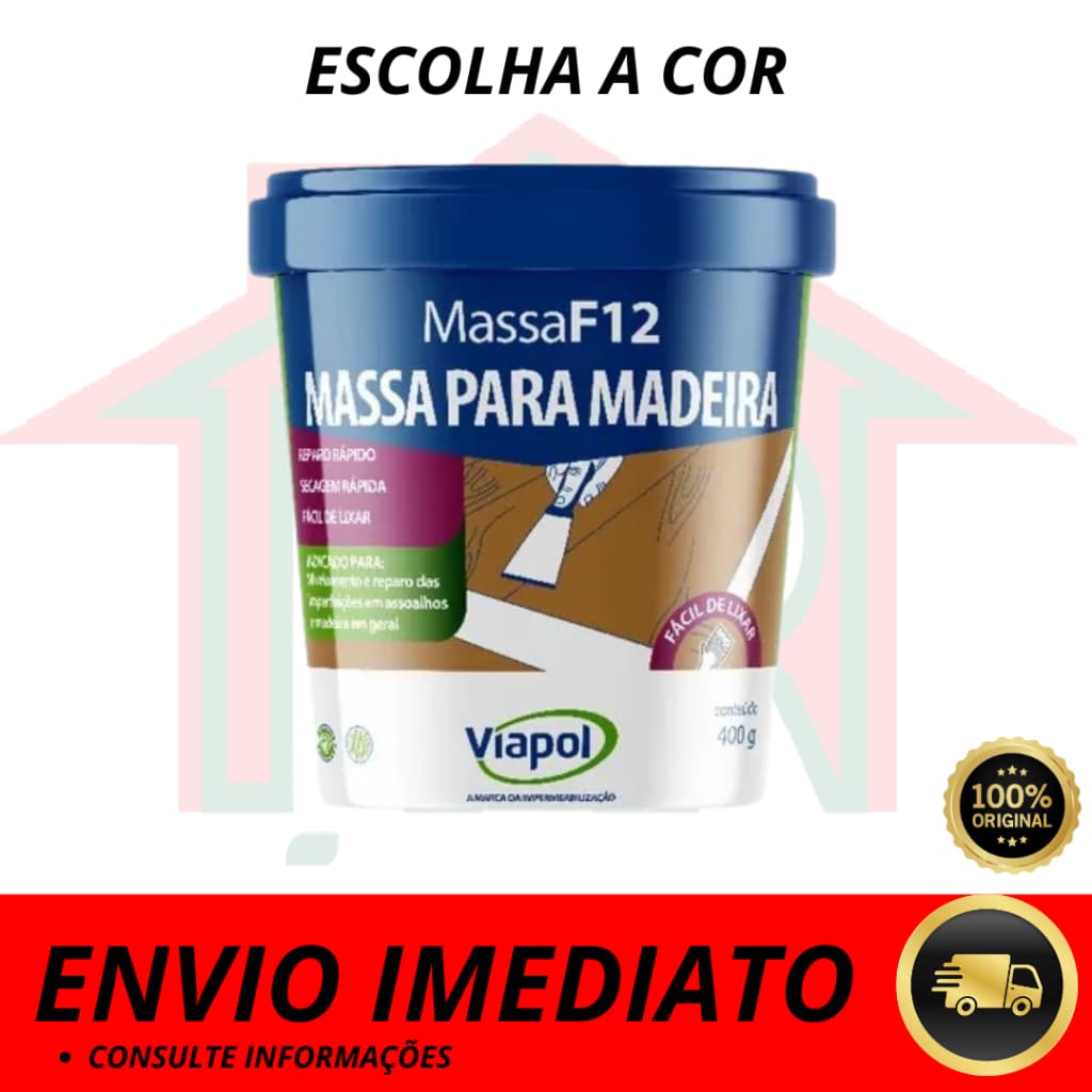 Massa F12 Calafetar Correção Madeira Viapol 400g Div Cores
