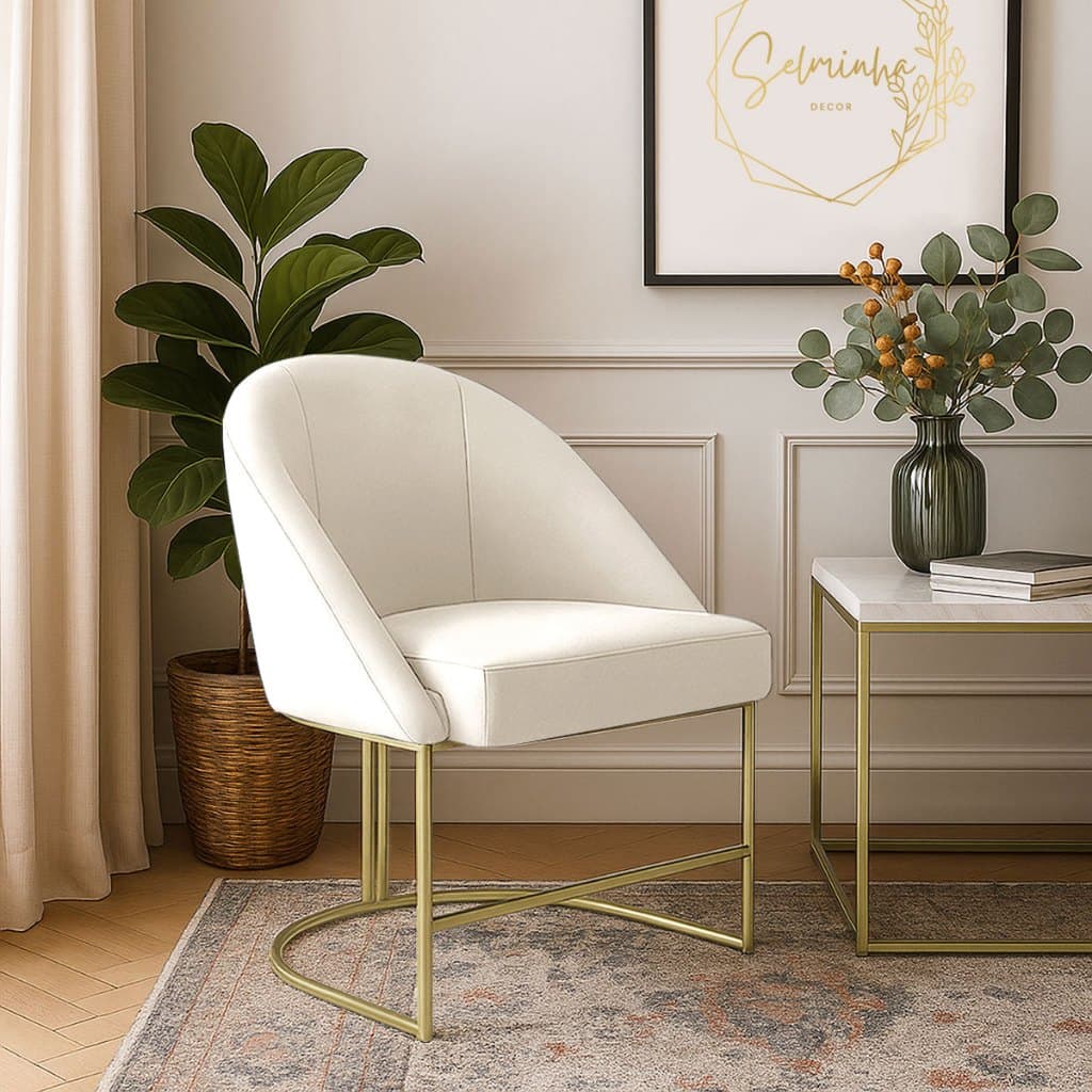 Banqueta Poltrona Lua Penteadeira E Salão Com Base Metálica