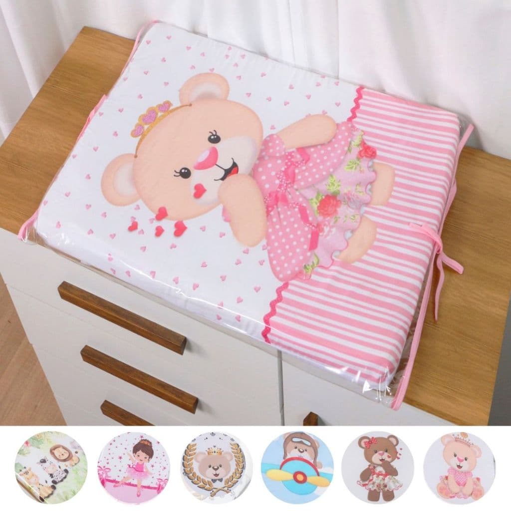 Trocador de Cômoda Para Bebe Fraldas e Berço Menino Menina com Capa Plástica Sublimado Light
