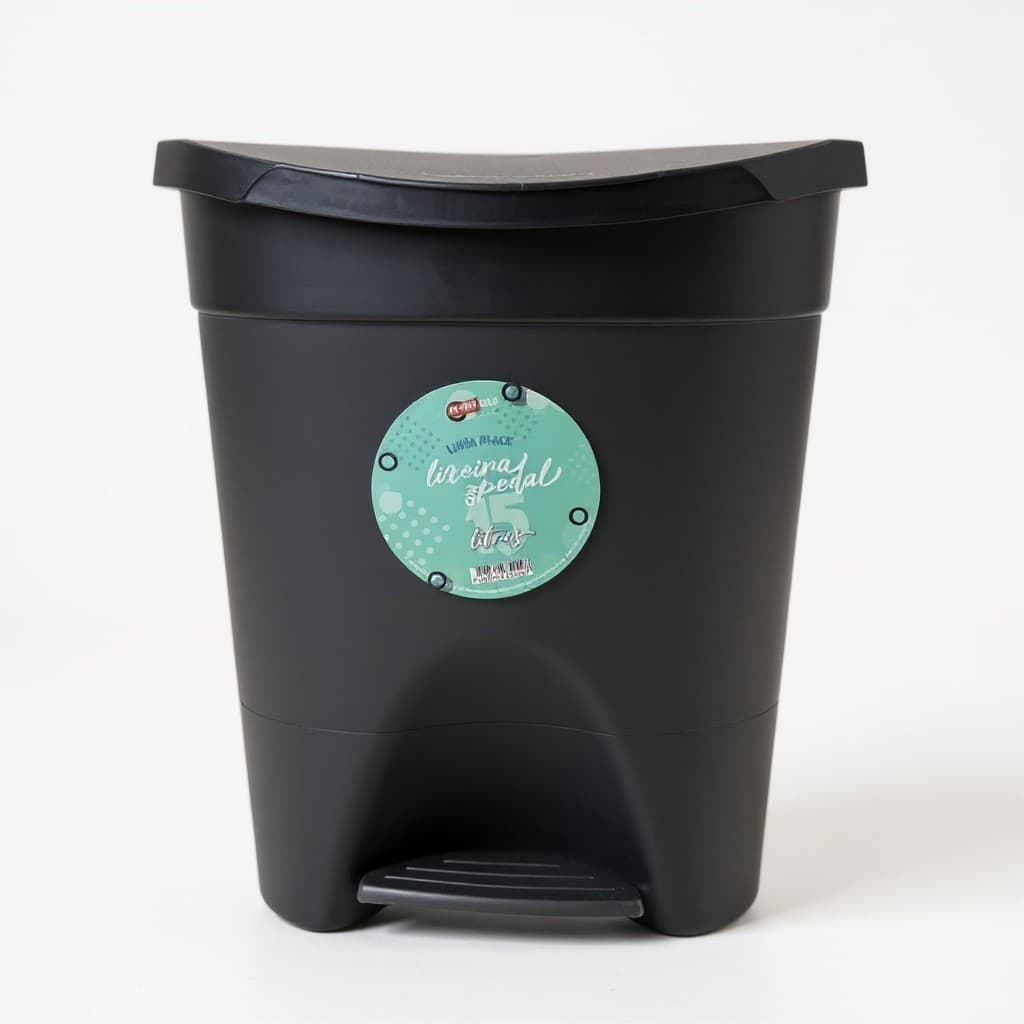 Lixeira Pedal C/ Tampa 15l Casa Cozinha Banheiro Escritório Cor Preto