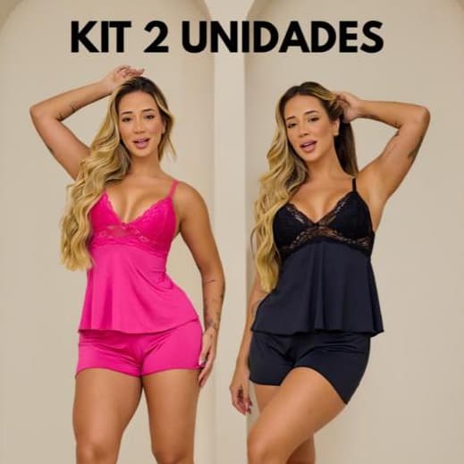 Kit 2 Pijama Baby Doll Sexy Short Doll Feminino Com Detalhes Em Renda Roupa De Dormir Linha Noite