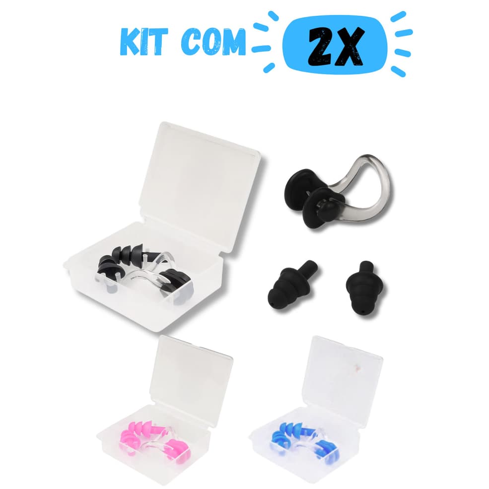Kit Protetor Tampão Nasal e Auricular Nose Clip para Natação Silicone