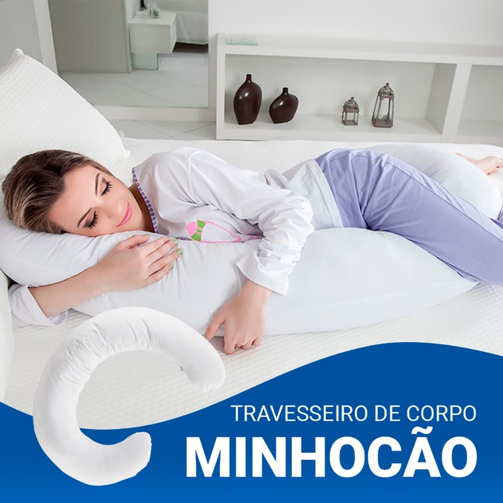 Travesseiro De Corpo Minhocão Ergonômico Lavável 21cm x 150cm - Fibrasca